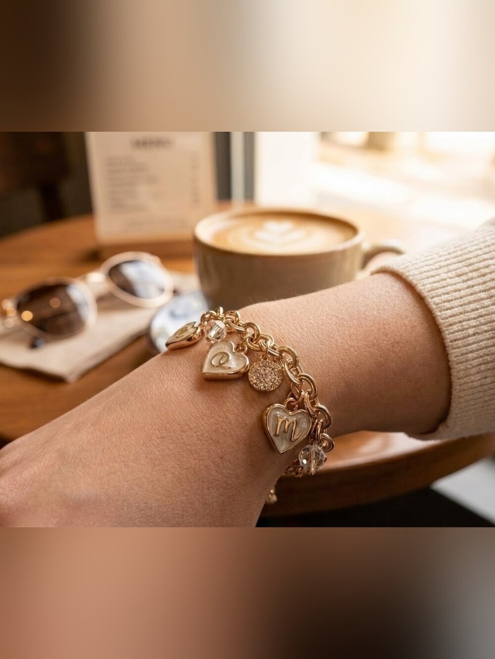 Y2K Vintage Swarovski Crystal MOM Heart Charm Bracelet Champagne Gold | NOS - Picture 6 of 8